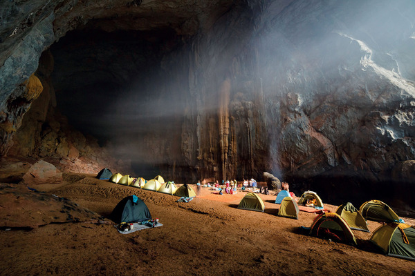 Camping at night in the cave